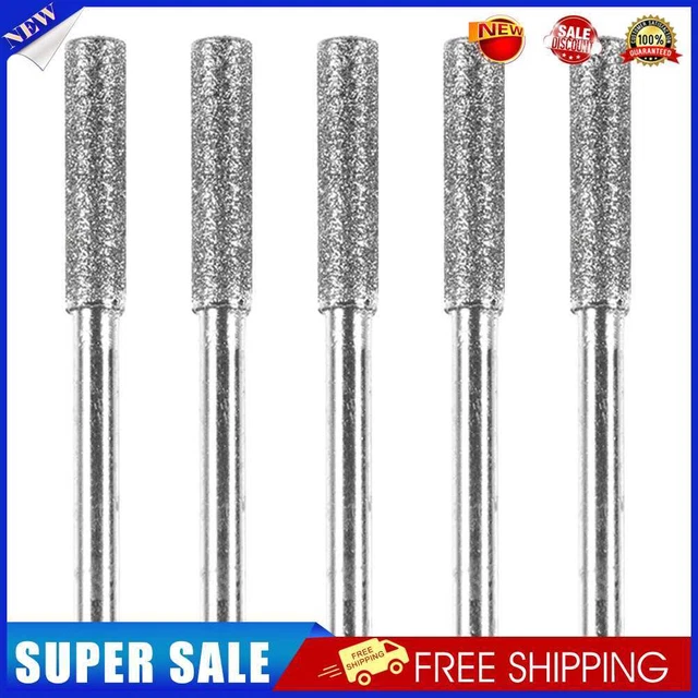 5pcs/Set Diamond Coated Grinding File Stone Heads Drill Bit (4mm Silver)