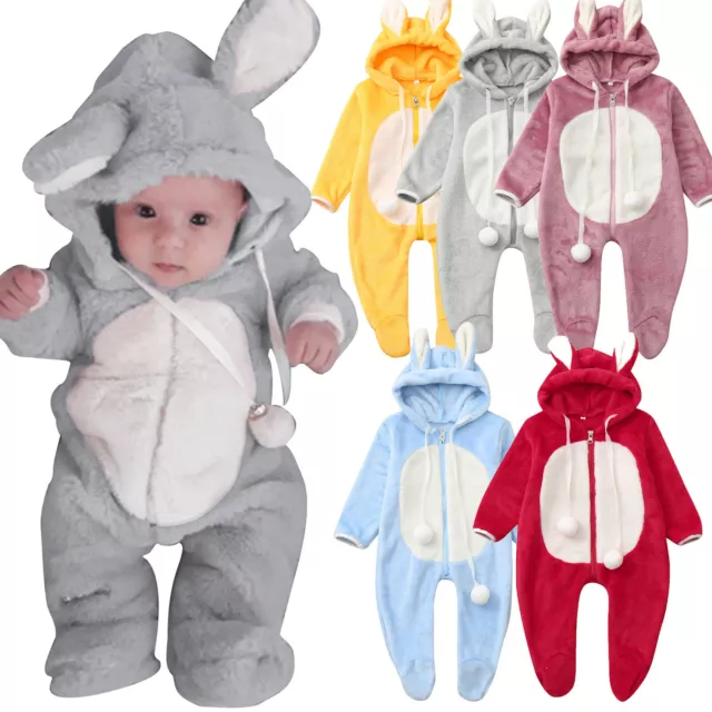 Newborn Baby Boy Girl Kids Hooded Romper Jumpsuit Bodysuit Clothes Outfits.