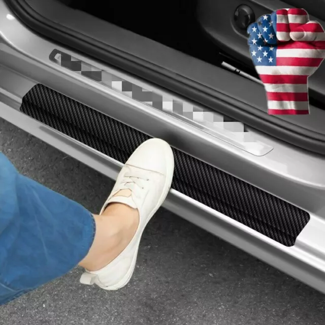 4pcs Car Stickers Carbon Fiber Door Sill Protector Scuff Plate Trim Accessories