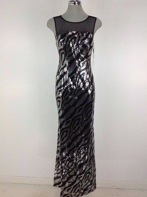 Calvin Klein NWT Elegant BLACK/SILVER Sequin Illusion-Yoke Gown Women's size 4