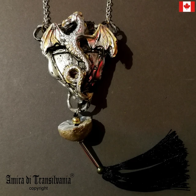 silver jewelry necklace talisman pendant woman medallion amulets dragon shield 1