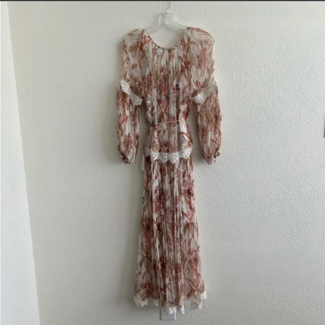 Zimmermann Oleander Floral Crinkled Slouch Silk Midi Dress Size 0 (4) 2