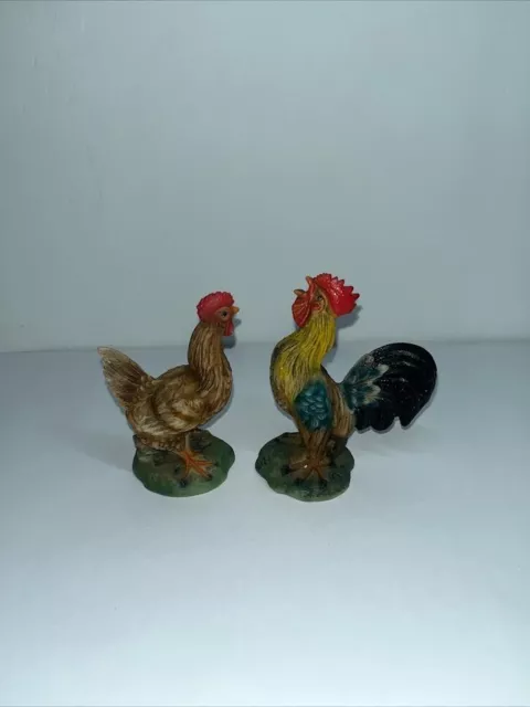 Vintage Italian Made Pair of Ceramic Rooster/Chicken Figurines Hand Painted