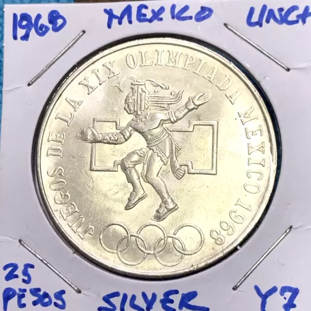 1968 🌞 Y7 Mexico 25 Pesos Olympics 🌞 Dollar size Coin  0.720 Silver 🌞UNC+