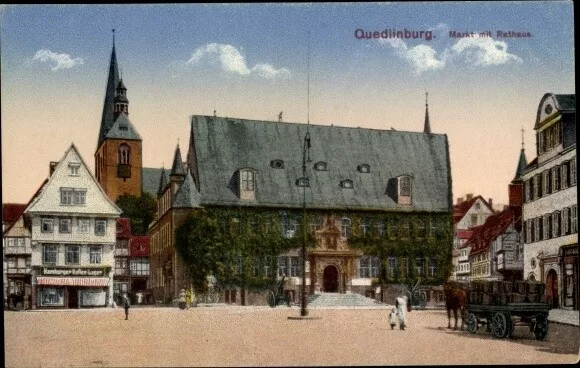 Ak Quedlinburg im Harz, Markt mit Rathaus - 3436031