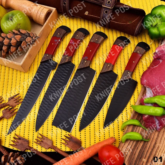 Custom Handmade HAND FORGED DAMASCUS STEEL CHEF KNIFE Set Kitchen Knives