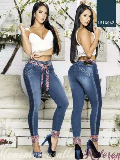 SEXY COLOMBIANAS JEANS Levanta Cola Blue Skinny High Waist Butt Lifter  Slimming $60.79 - PicClick