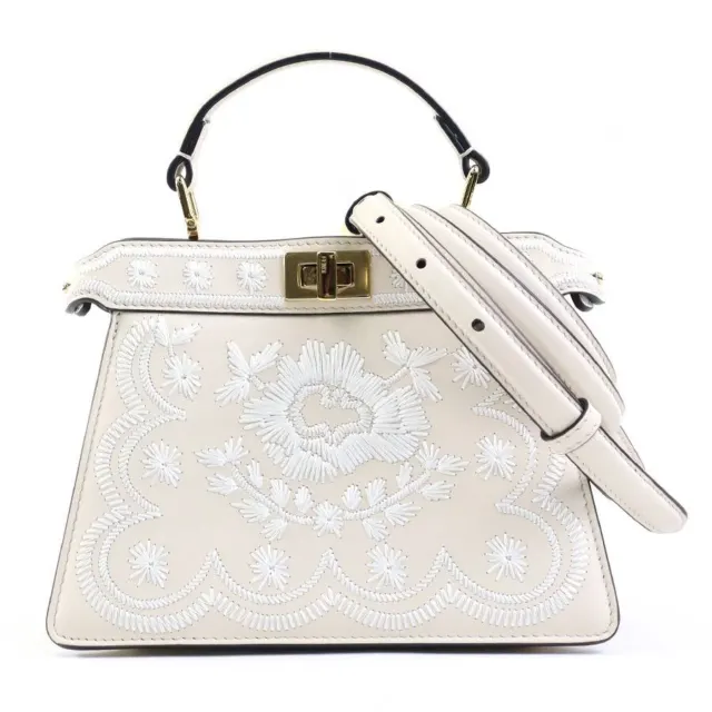 Auth FENDI Peekaboo IseeU Petit Handbag Crossbody Bag Light Beige/White e57461f