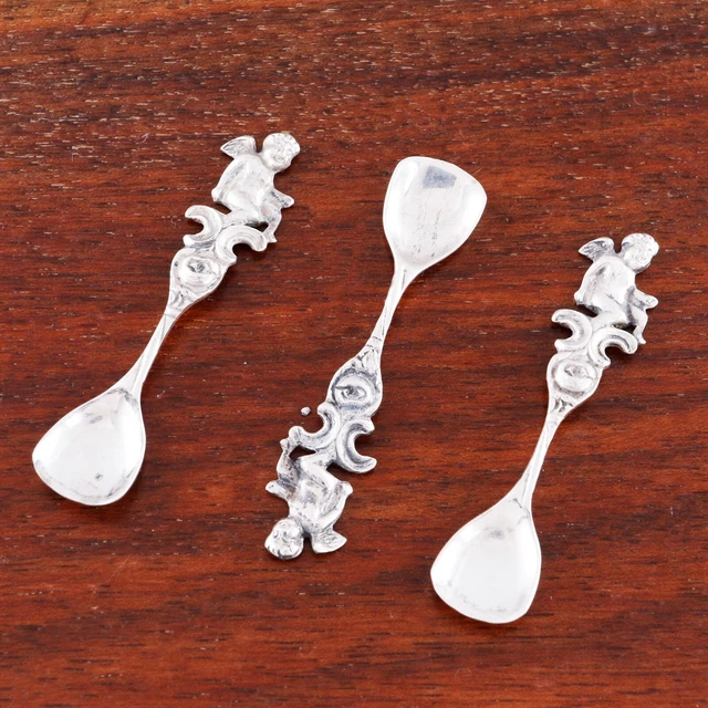 3 German Victorian 835 Silver Salt Shovels Putti Cupid No Monogram