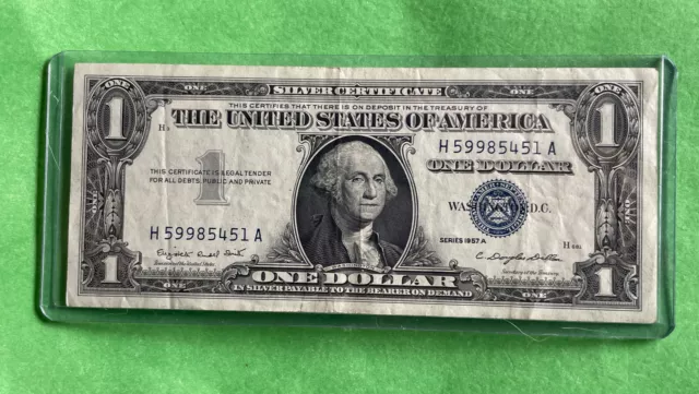 1957-A $1 Dollar Bill Silver Certificate, Nice, Crisp & Circulated.