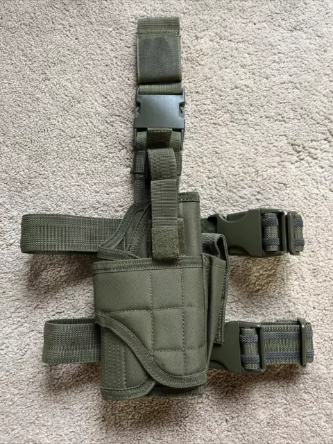 VGC UNIVERSAL Tactical Drop Leg Thigh Holster Rig w/ Mag Pouch OD GREEN RIGHT