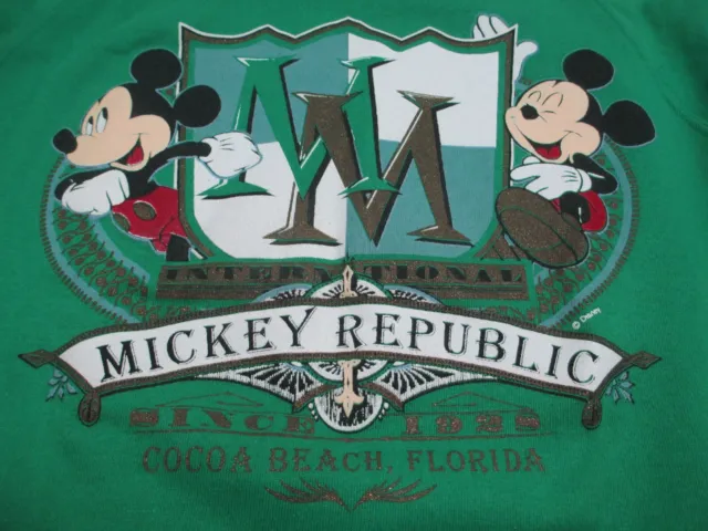 International Mickey Republic Green  Sweatshirt Large Disney Cocoa Beach Florida