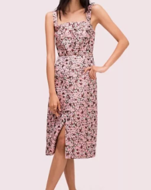 Kate Spade New York Panthera Jacquard Midi Dress Pink Gold Zip Size 8