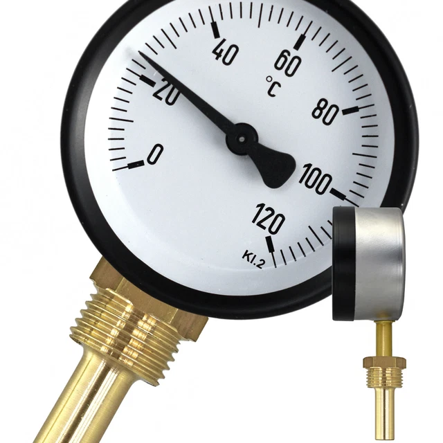 Thermomètre Bimétallique 0-120°C - Avec Manchon De Plongée 1/2" Radial - Pour Cuve, Circuit Ou Machine