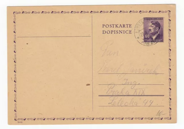 Böhmen und Mähren Postkarte Ganzsache Fürstenbruck Kněžmost nach Prag 1943