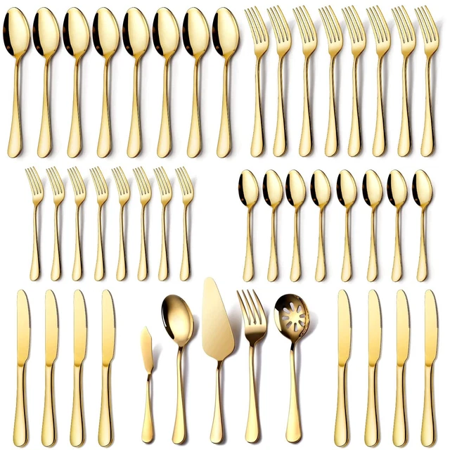 Juego de vajilla de oro OGORI 45 piezas para 8, juego de vajilla de acero inoxidable con S...