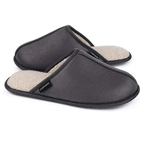 EverFoams Men's and Women's Suede Indoor House Slippers, Dark Grey, Size 11.0