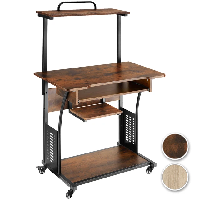 Bureau en Forme de 'L' avec Prises de Courant, Bureau d'angle avec Support d'Ecran Amovible, Poste de Travail Informatique (Marron Rustique) | Leroy Merlin
