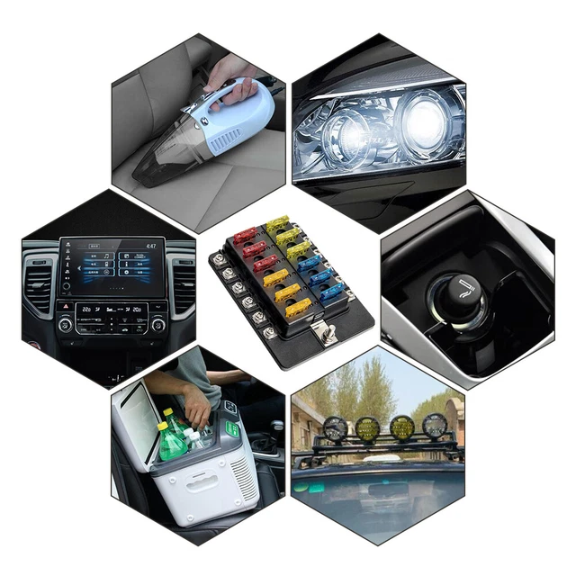 12 Way LED Blade Fuse Box Holder Power Block W/ Cover for Car Auto Marine Boat