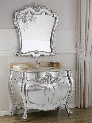 Meuble salle de bain avec miroir Anderson style Baroque Moderne bombé feuille...