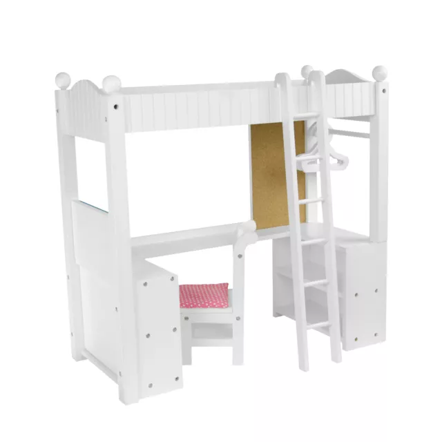 White Doll Bunk Bed with Desk Olivia's World 18" Wooden Furniture Toy TD-0204A