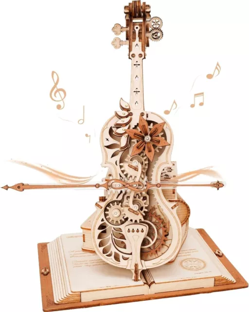 ROKR 3D Wooden Puzzle Magic Cello Model Mechanical Music Box Adult Toy Xmas Gift