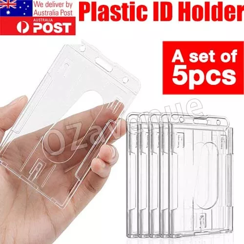 5Pcs Hard Plastic Badge ID Card Holder Lanyard Business Work Pouch Double Side A