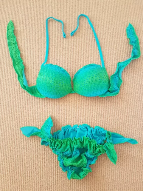 Calzedonia cobey set swimwear top & bikini bottom green & blue tie dye Small