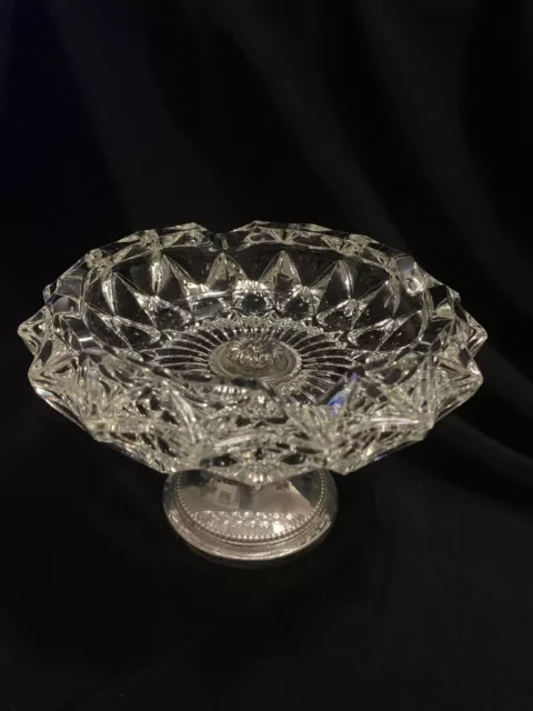 Vintage Crystal FB Rogers Silver Company Pedestal Ashtray Made in Italy 2