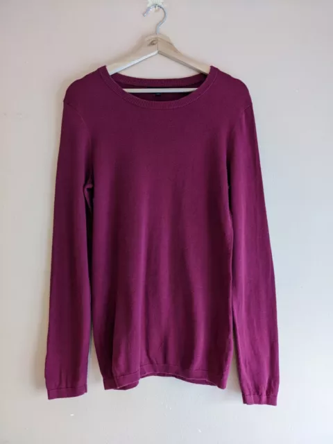 Tommy Hilfiger Burgundy Round Neck Cotton Long Sleeve Jumper - Women's Medium