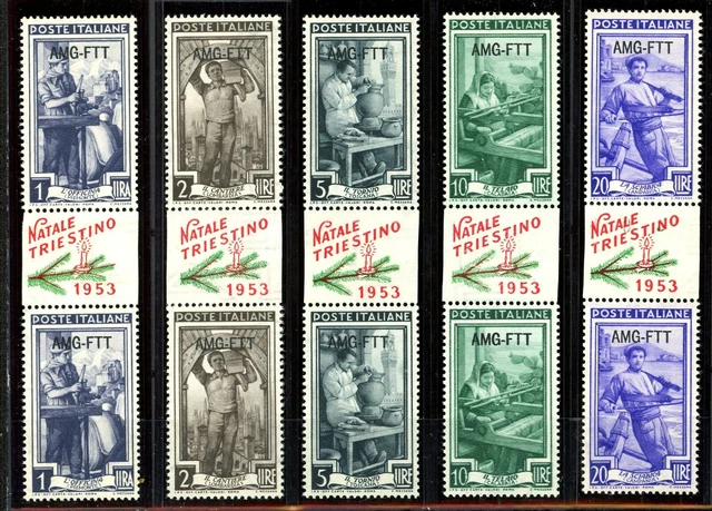 Italy Trieste AMG-FTT 1953 NATALE Set of 5 GUTTER PAIRS MNH VERY SCARCE!!!