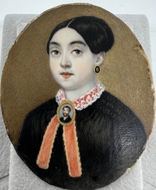 Antique French Portrait Miniature Painting Young Lady with Original Case 19th C
