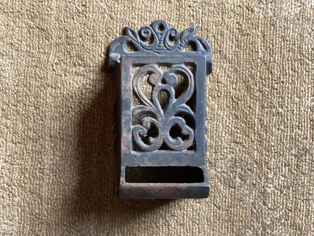 Vintage Cast Iron Pocket Match Stick Holder Wall Mount Black