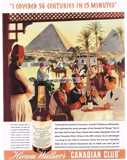 1937 Hiram Walker CANADIAN CLUB Whiskey Egyptian Cafe Pyramids art Vintage Ad