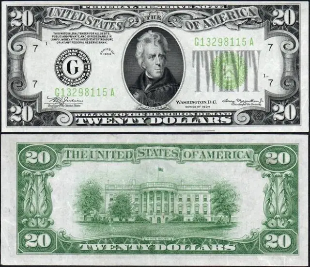 $20 1934 Light Green Seal BEAUTIFUL ABOUT UNC+ *CHICAGO* Federal Reserve Note!