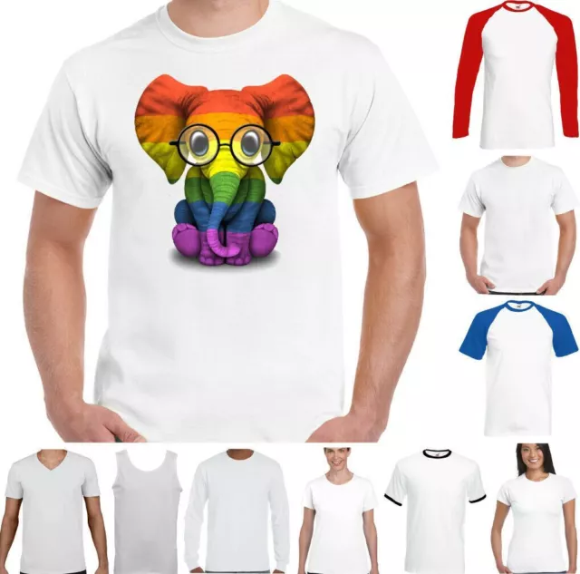 LGBT T-Shirt Elephant Gay Pride Rainbow Colours Tee Outfit Clothing Lesbian Top