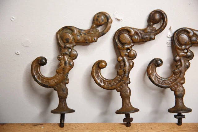 Antique Curtain Rod Tiebacks Holder Hooks Cast Iron hat rack coat hooks ornate 3