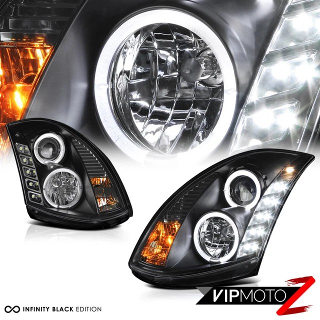 For 2003-2007 G35 2 DOOR COUPE L+R Projector Black Halo LED Daytime Headlights