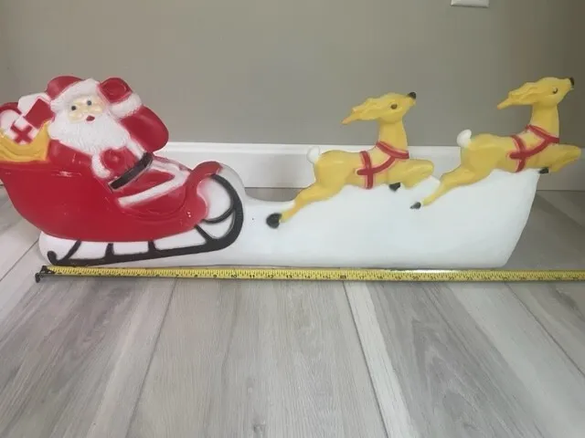 Vintage Christmas Union Products Light Up Blow Mold Santa Sleigh and 2 Reindeer