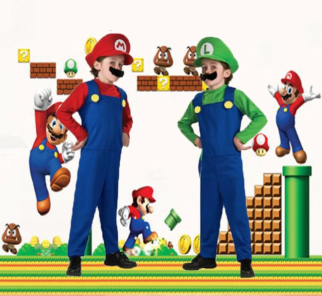 KIDS ADULT MENS Super Mario and Luigi Bros Fancy Dress Halloween