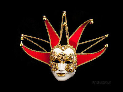 Mask from Venice Volto Jolly Macrame Red Black - Mask Venetian Joker 277