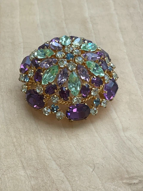 Broche Fantaisie Vintage Ancienne Décorée De Strass - Occasion - Bijou Rétro Sans Marque