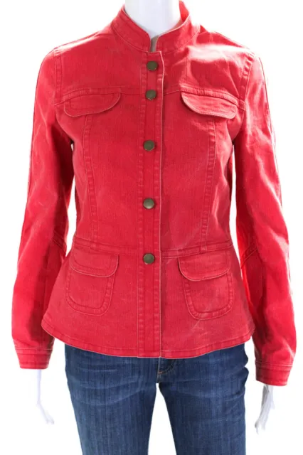 Lafayette 148 New York Womens Cotton Long Sleeve Denim Jean Jacket Red Size 4