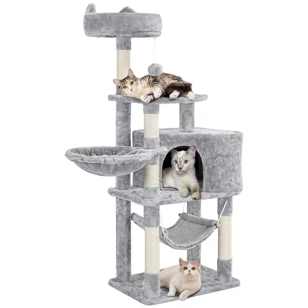 Árbol para Gatos Postes Rascadores para Gato Escalador Juquetes 138.5 cm Gris