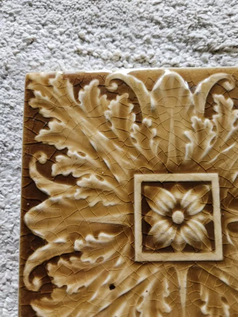 Brown Glazed Square Tile Leaf Flower Sherwinn Cotton Raised Top Design 3