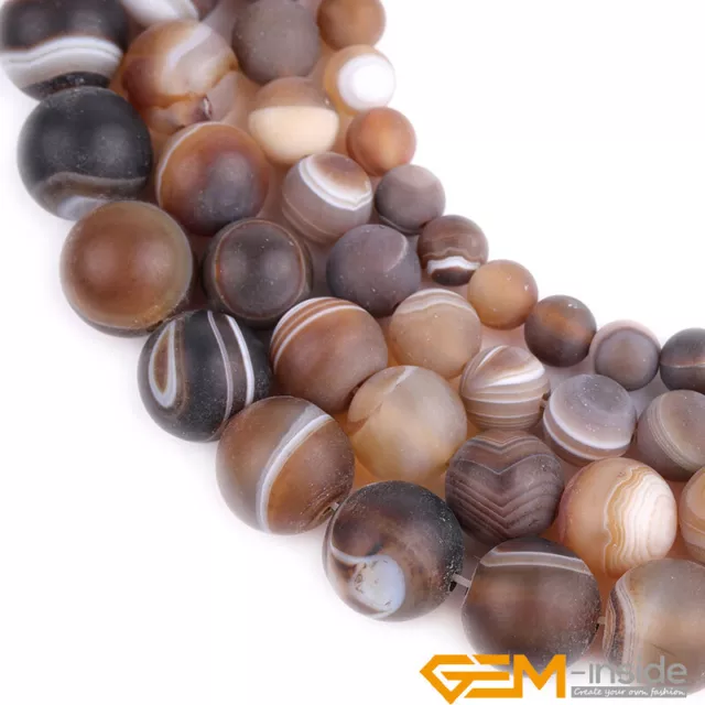 Natural Brown Stripe Banded Agate Gemstone Matt Frosted Jewelry Making Beads 15" 2