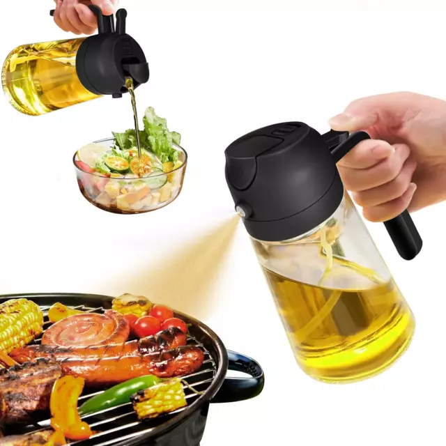 Olive Oil Dispenser Glass Oil Spray Bottle with Pourer 2in1 Oil Sprayer for Cook