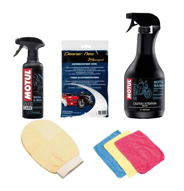 Kit Pulizia Moto e Scooter Motul + Lampa panni e spugne New Cleaner