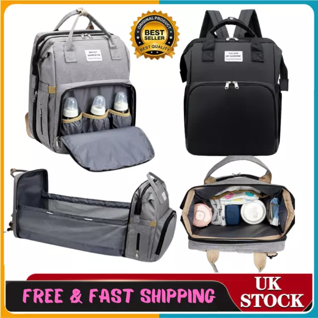 Multi-Function Baby Diaper Backpack Baby Folding Bed Nappy Mummy Changing Bag UK