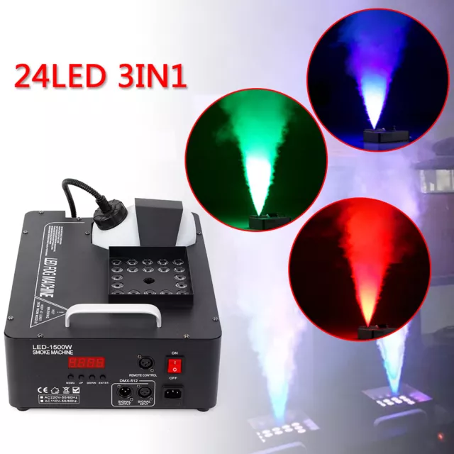 Máquina de niebla de humo RGB 24 LED luz DMX DJ fiesta spray vertical niebla luz de escenario